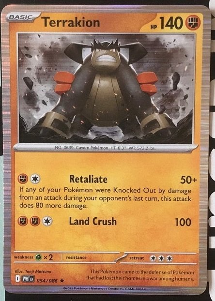 Pokemon - Terrakion (WHT 054) - Holo rare.., Ophalen of Verzenden, Nieuw, Losse kaart, Foil