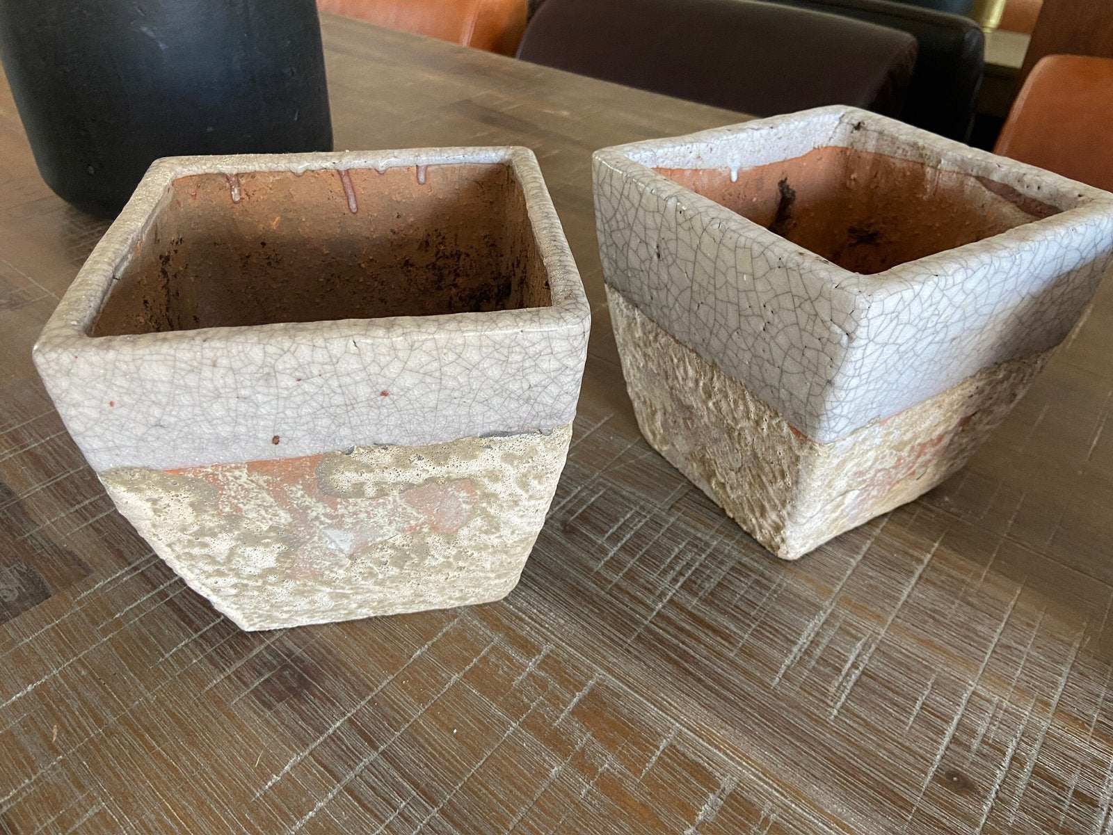 2 leuke vierkante terracotta bloempotten, Rond, Ophalen of Verzenden, Aardewerk, Minder dan 40 cm