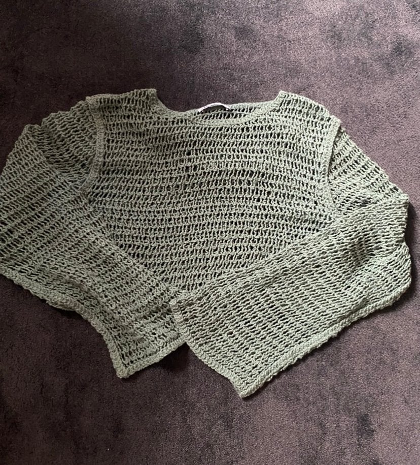 Zara gehaakte crop top saliegroen maat S, Ophalen of Verzenden, Zo goed als nieuw, Lange mouw, Maat 36 (S)