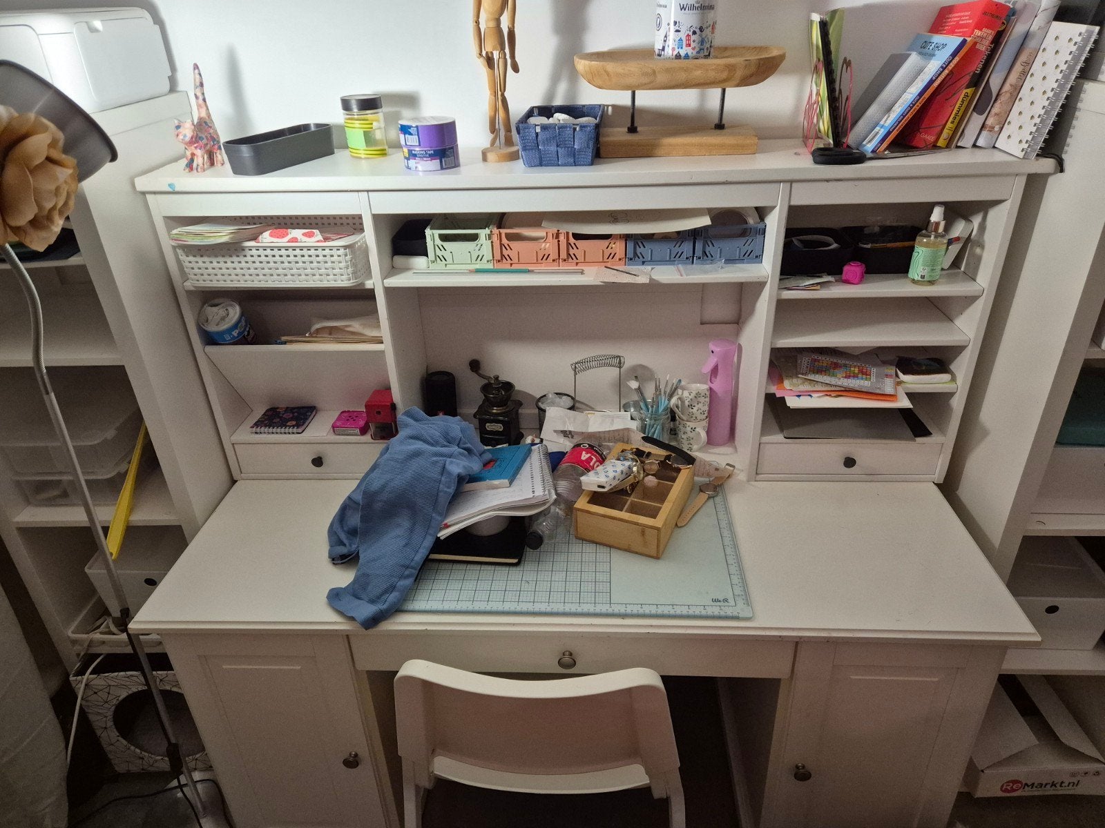 Wit IKEA Hemnes bureau met opzetstuk gebruikt, Huis en Inrichting, Ophalen, Gebruikt