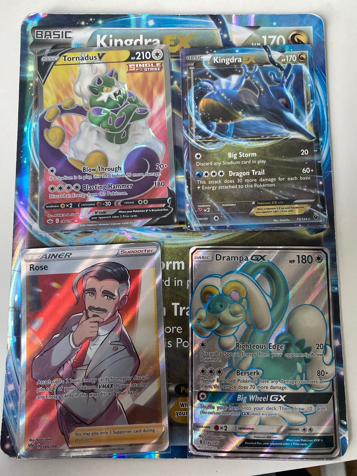 Pokémon Kaarten Set: Tornadus V, Kingdra EX, Rose, Drampa GX, Ophalen of Verzenden, Zo goed als nieuw, Meerdere kaarten