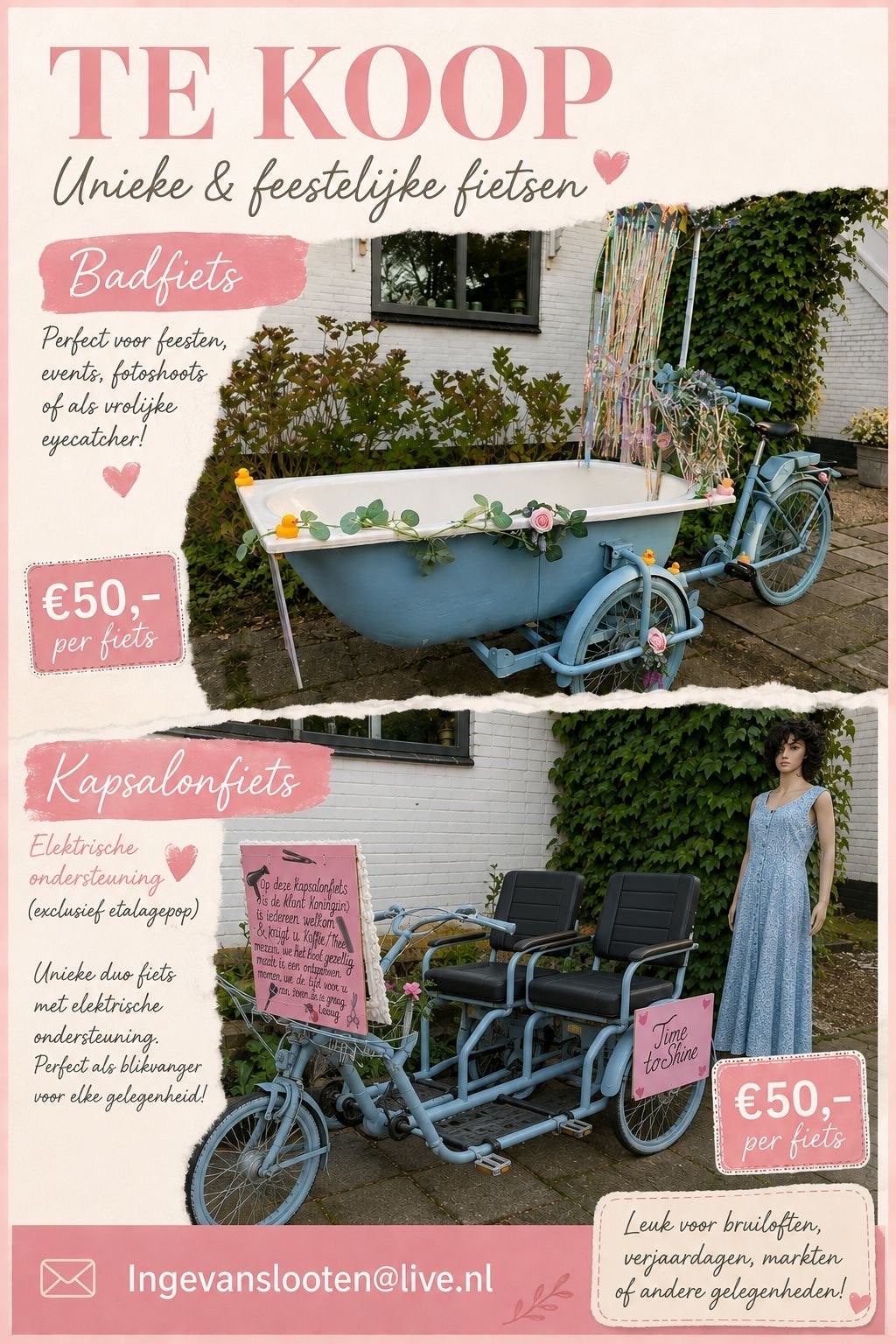 Feestfietsen: Badfiets en Kapsalon Fiets (elektrisch), Gebruikt, Goederen, Elektrisch, Ophalen