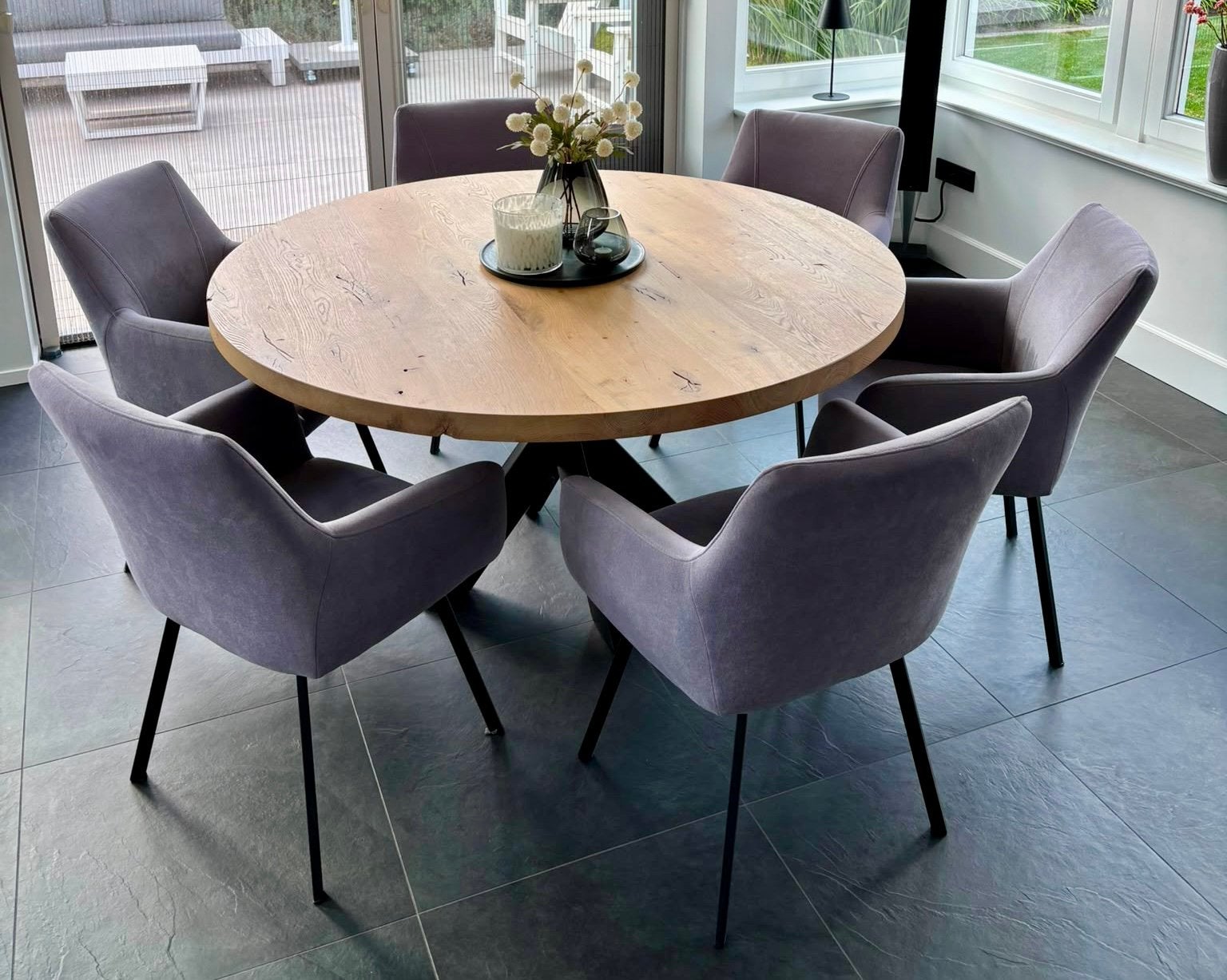 Table du sud ronde tafel 150 cm inclusief 6 stoelen, Ophalen, Zo goed als nieuw, 4 tot 6 stoelen