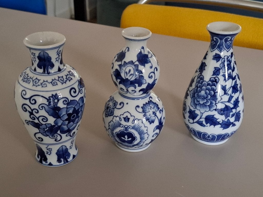 &Klevering Amsterdam – drie Delftsblauwe designvaasjes., Ophalen of Verzenden