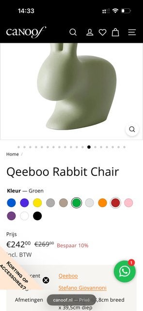 Qeeboo Rabbit Chair Green, Kunststof, Overige kleuren, Ophalen of Verzenden, Zo goed als nieuw