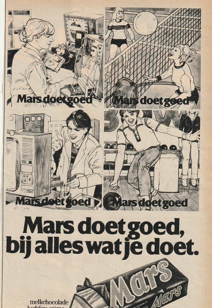 Retro reclame 1979 Mars chocolade bij bowlen volleybal, Verzamelen, Retro, Overige typen, Verzenden