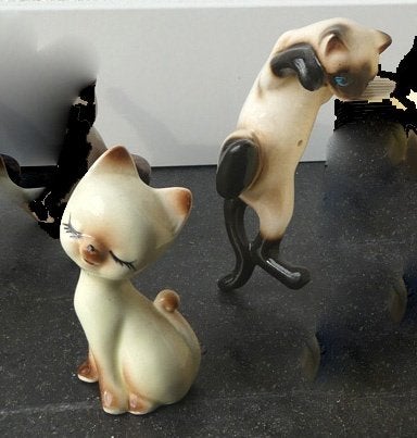 Vintage poezenbeeldjes Siamees Siamezen Siamese poes beeldje, Verzamelen, Beelden en Beeldjes, Ophalen of Verzenden, Gebruikt