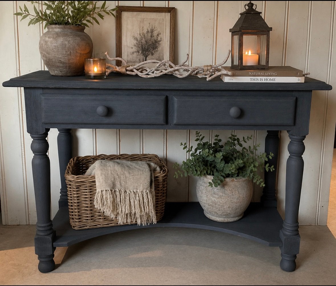 Brocante sidetable - grijs - antraciet - landelijk, Ophalen, 100 tot 150 cm, Zo goed als nieuw, 25 tot 50 cm