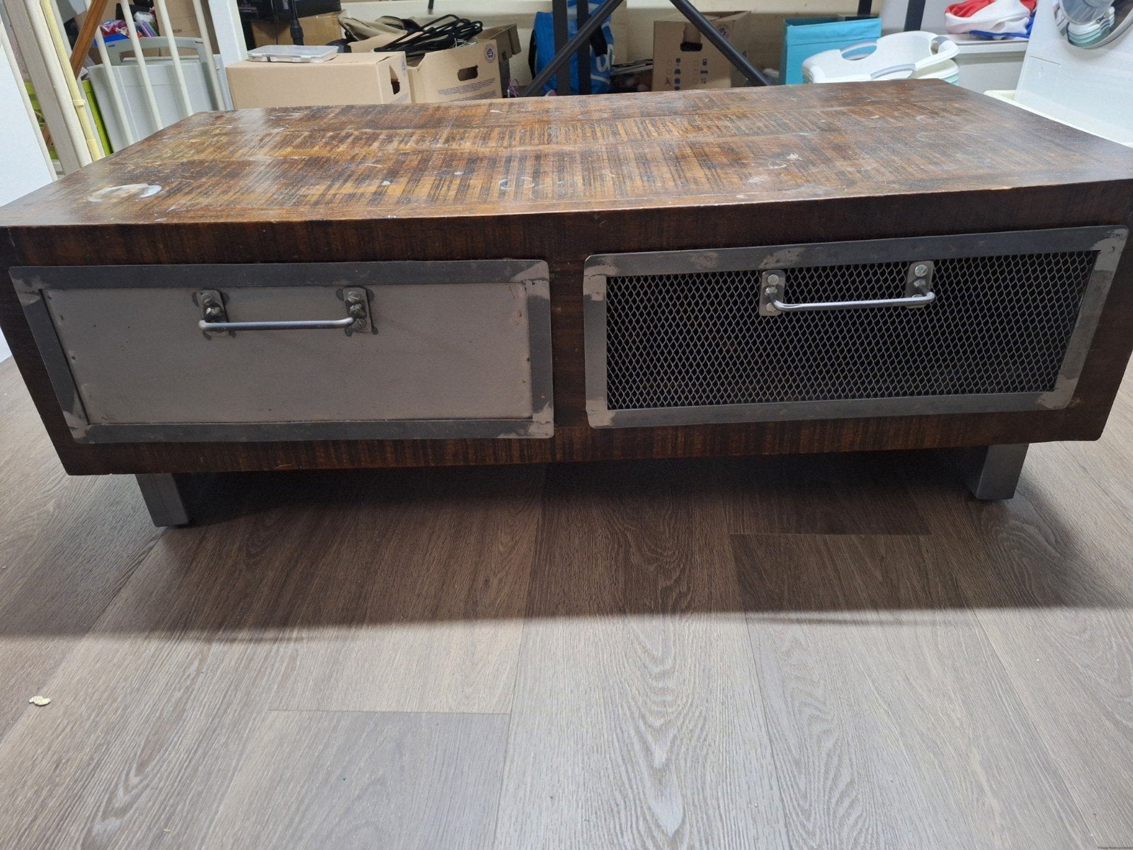 Robuuste Salontafel met Lades - Industrieel Design, Gebruikt, Industrieel, Landelijk, Ophalen, Overige houtsoorten