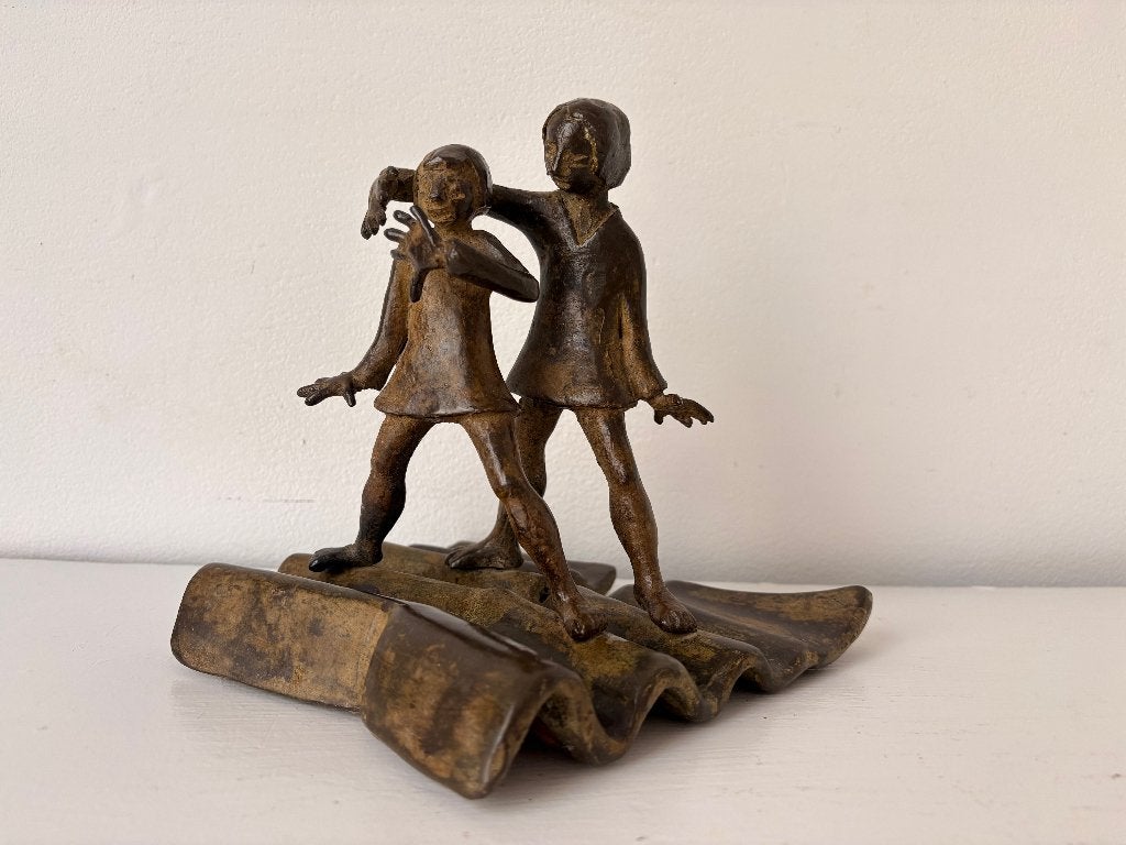 Bronzen beeld spelende kinderen, Ophalen of Verzenden, Brons, Beeld