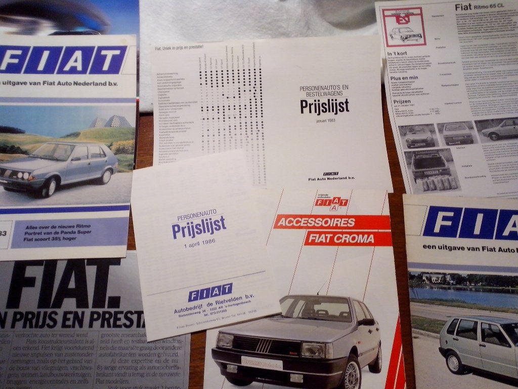 8x Fiat brochures folders X1/9 Ritmo Croma Accessoires prijs, Ophalen of Verzenden, Zo goed als nieuw, Overige merken