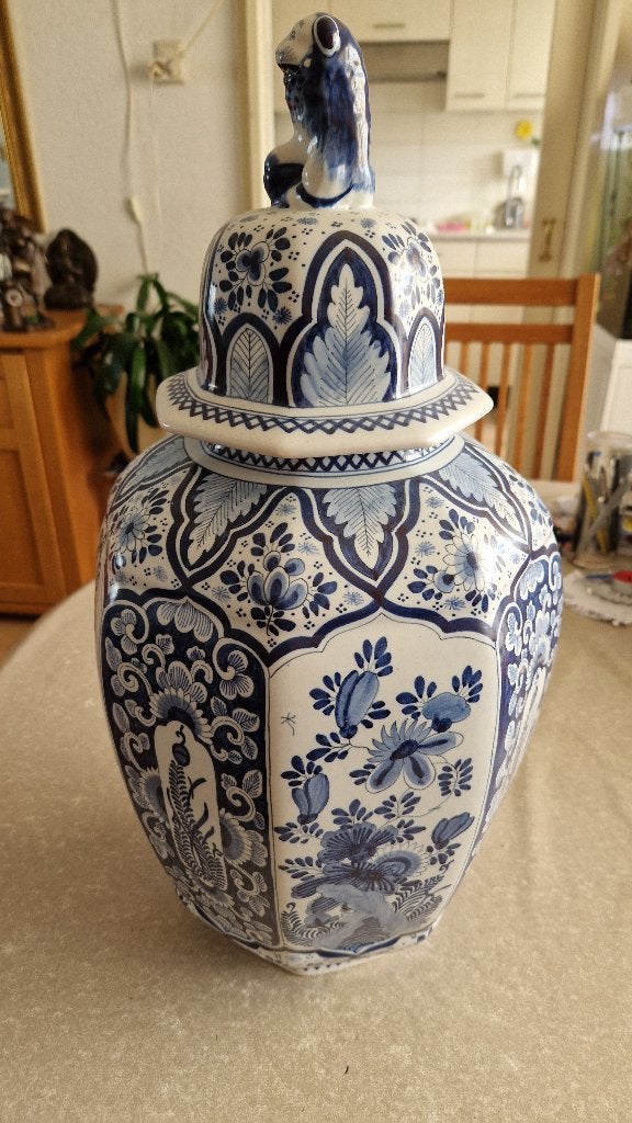 oude dekselvaas blauw, Antiek en Kunst, Antiek | Vazen, Ophalen of Verzenden