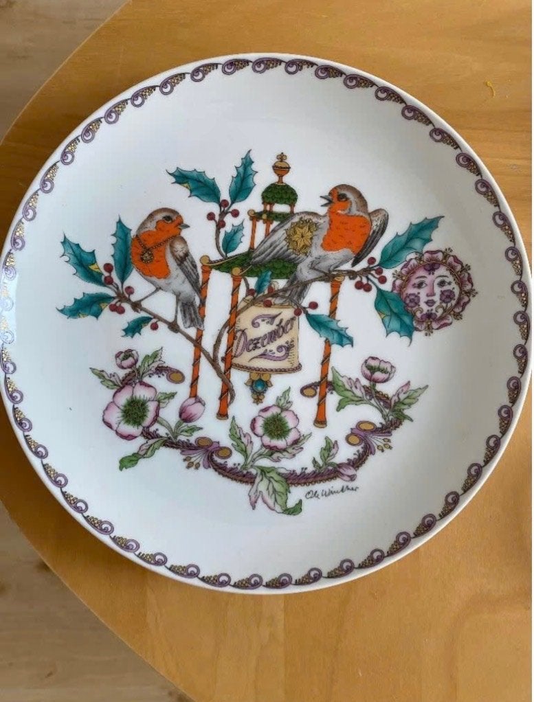 Kerst December bord Roodborstjes Hutschenreuther Ole Winther, Ophalen of Verzenden, Zo goed als nieuw