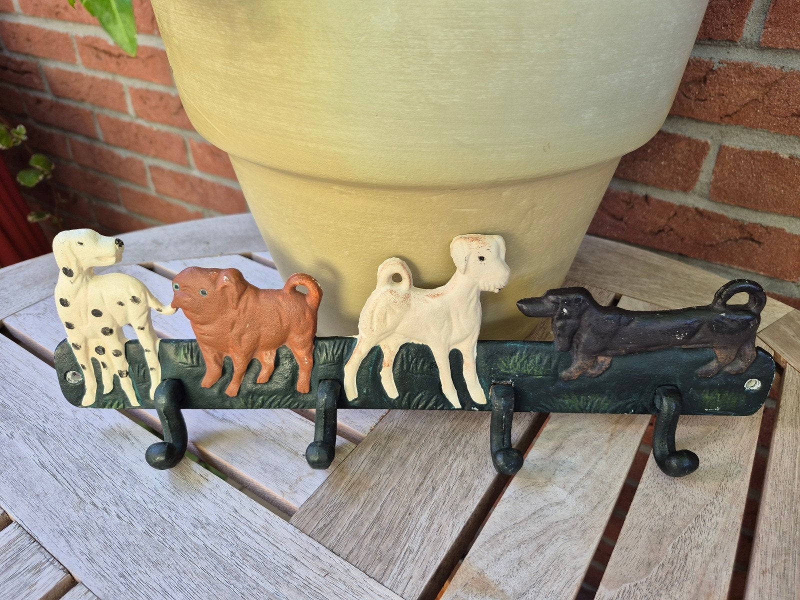 Leuke brocante landelijke stijl gietijzeren honden kapstok., Ophalen of Verzenden