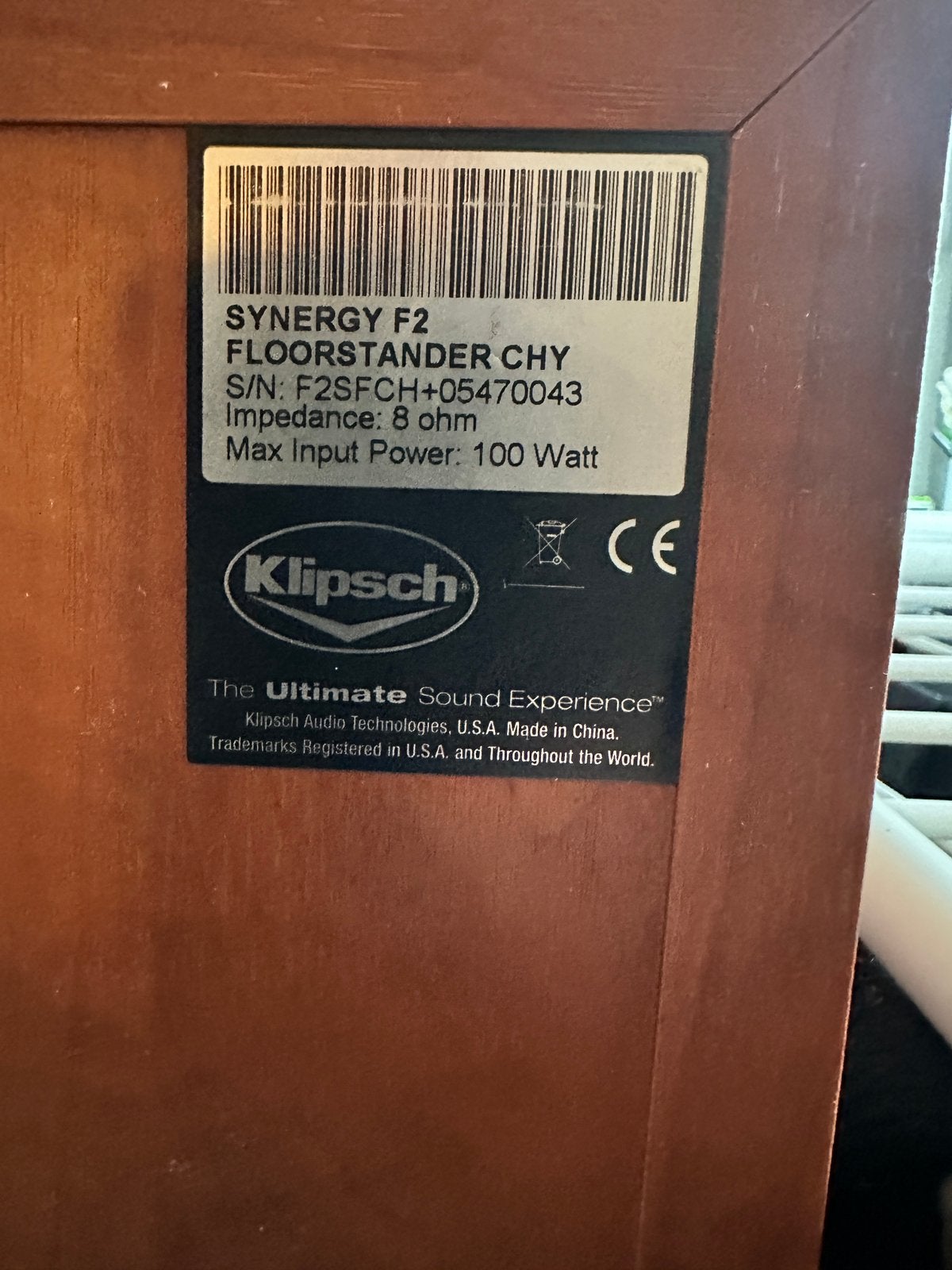 Klipsch Synergy F2, Vloerstaande luidspreker, Zo goed als nieuw, 60 tot 120 watt, Geschikt voor surround/home cinema