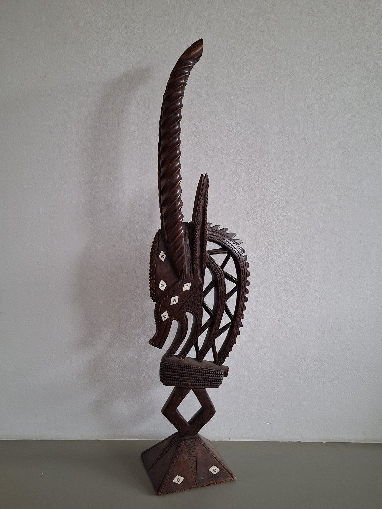 Chiwara Ci wara Oryx antilope houtsnijwerk houten sculptuur, Antiek en Kunst, Bruin, Afrika, 109 cm, Houtsnijwerk
