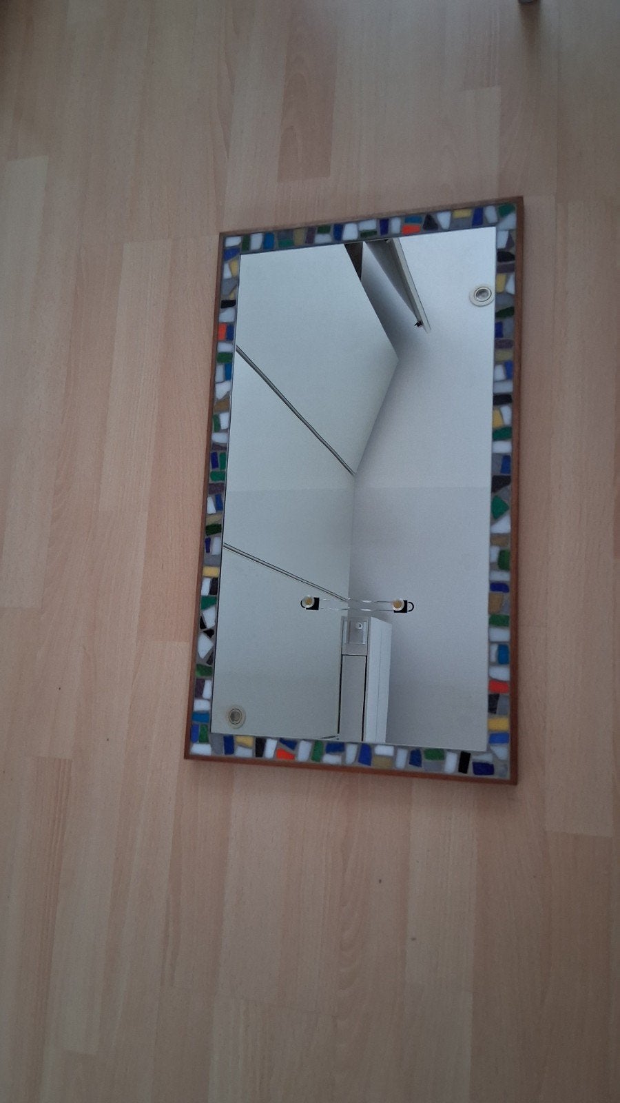 Retro vintage Spiegel met mozaïekrand, Ophalen, Gebruikt, Minder dan 100 cm, Rechthoekig