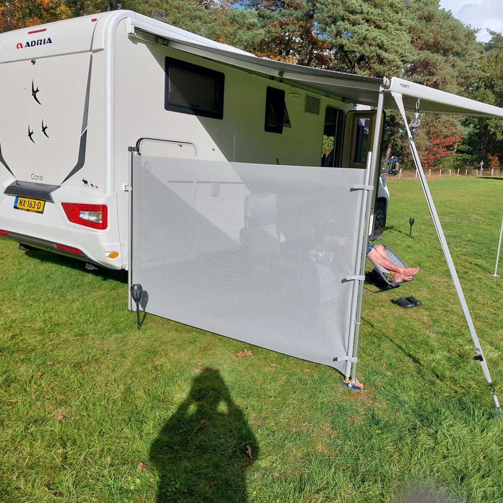 windscherm 150 cm,lengte van 0 naar300 cm variabel., Ophalen, Zo goed als nieuw