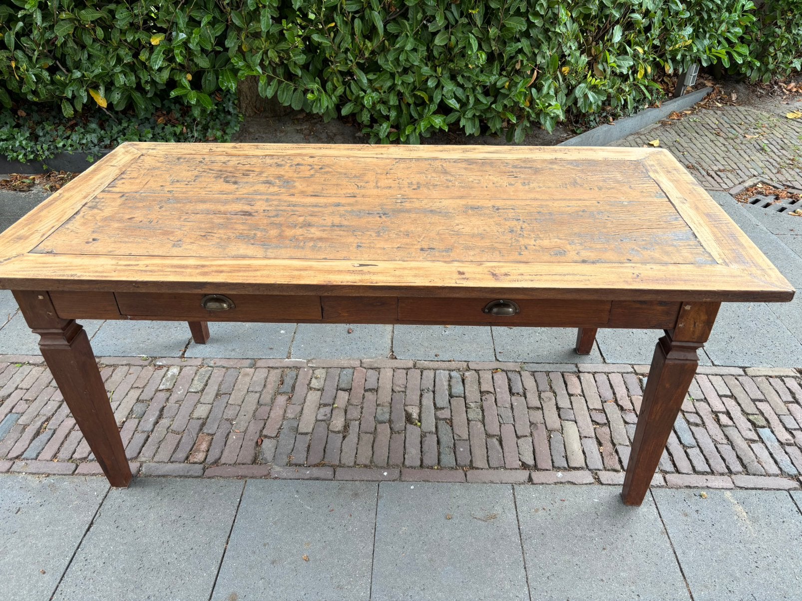 Stoere landelijke massief teak houten eettafel 90x180, Huis en Inrichting, Tafels | Eettafels, Ophalen, Teakhout, 50 tot 100 cm