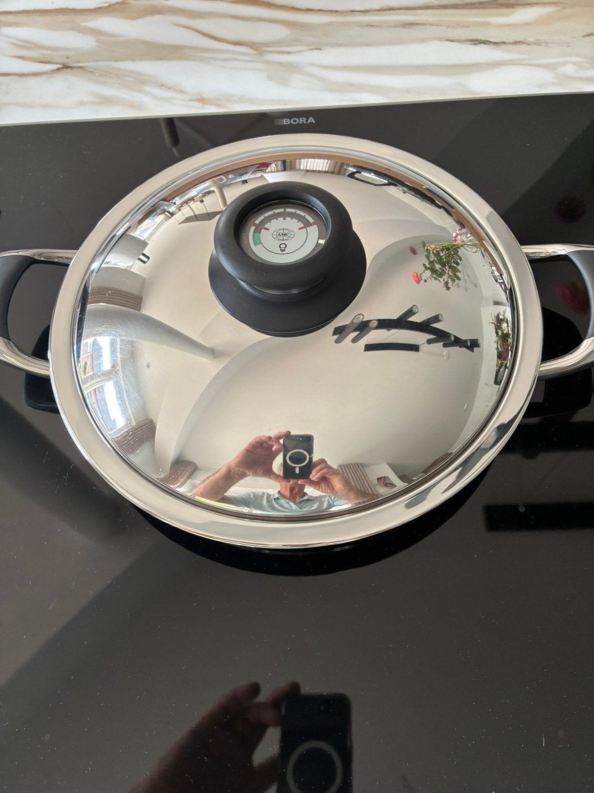 Amc platte gridde pan 28 cm 1,9 liter softline., Ophalen of Verzenden, Zo goed als nieuw, Rvs, Keramische plaat