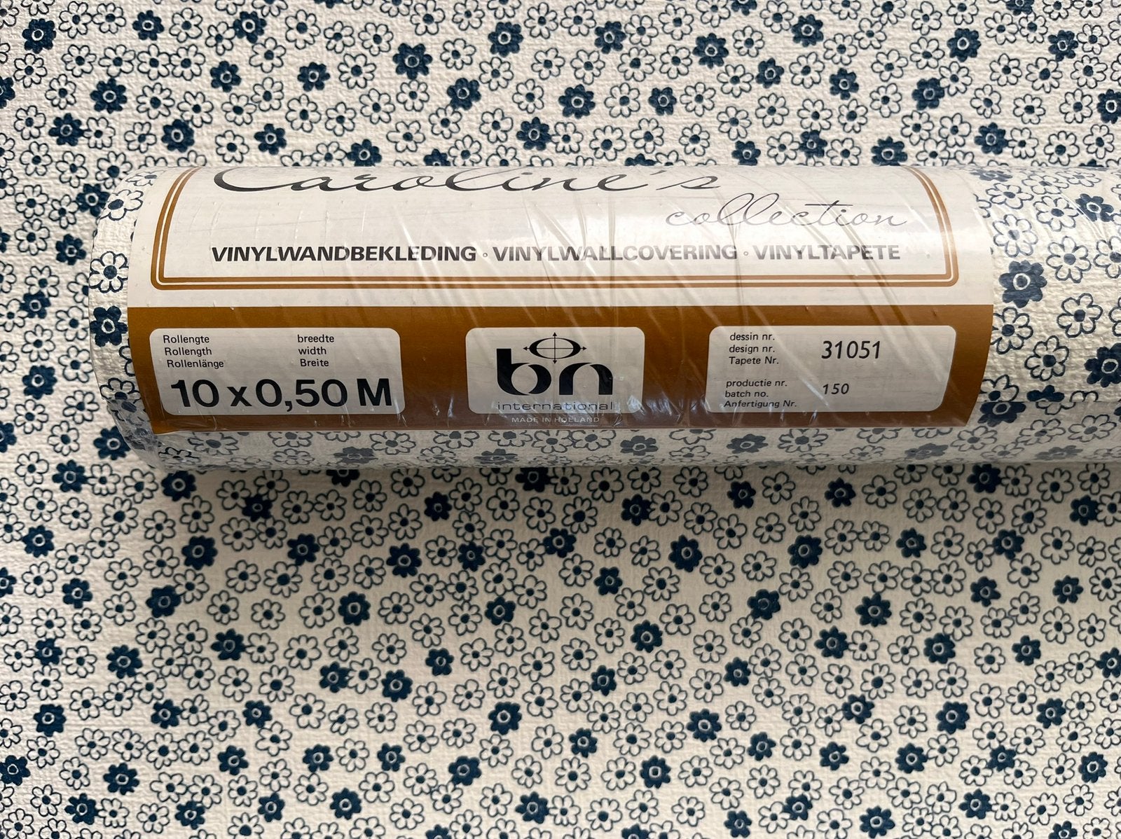 14 Ongeopende Vintage Rollen Caroline's Vinylbehang, Ophalen, 50 tot 75 m², Blauw