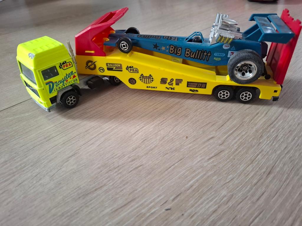 Vintage Matchbox Dragster Transport Truck met Raceauto, Ophalen of Verzenden, Gebruikt