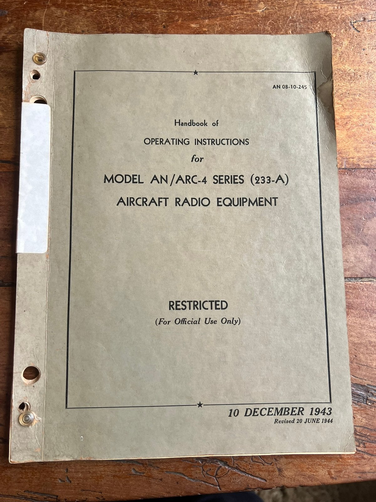 WO2 Amerikaans USAAF technisch voorschrift AN/ARC-4 radio 44, Amerika, Verzenden, Boek of Tijdschrift