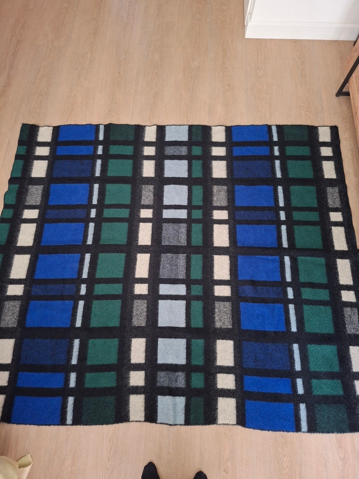 Vintage wollen deken 170x200 - Geruit patroon, Ophalen, Gebruikt
