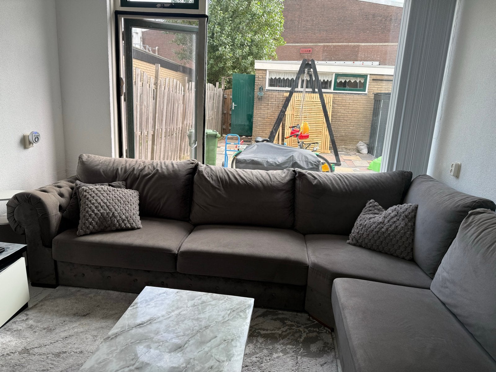 Grote Luxe Hoekbank Antraciet - Comfortabel en Stijlvol, Ophalen, 100 tot 125 cm, Hoekbank, 300 cm of meer