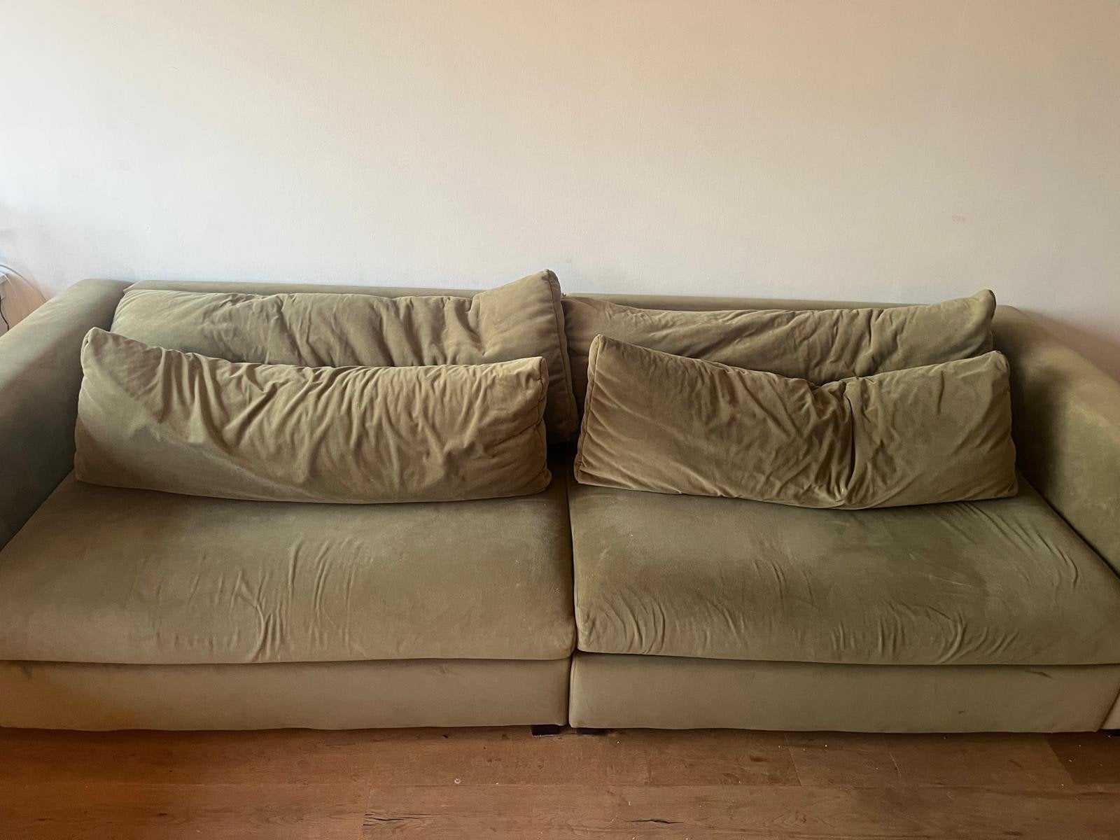 4x6 Sofa X6 loungebank olijfgroen velours 280x110x66 cm, 250 tot 300 cm, Gebruikt, 100 tot 125 cm, Ophalen of Verzenden
