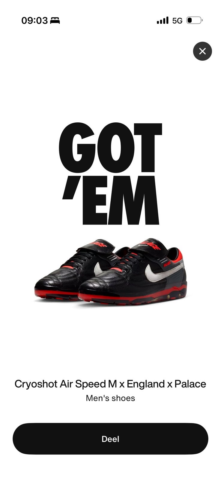 Nike Cryoshot Air Speed M x England x Palace, Ophalen of Verzenden, Nieuw, Sportschoenen