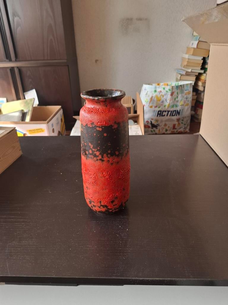 Vintage West Germany Fat Lava Vaas - Rood/Zwart, Antiek en Kunst, Antiek | Vazen, Ophalen of Verzenden