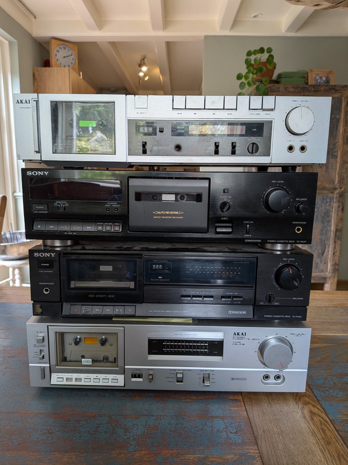 cassettedeck's 4x werking onbekend akai en Sony, Ophalen, Cassettedeck, Sony
