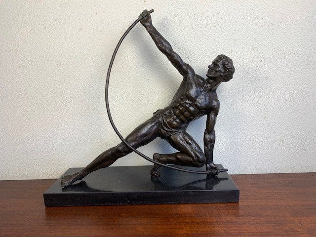 Bronzen Beeld Man Naakt Le Bendeur naar Jean de Roncourt, Antiek en Kunst, Art deco, Ophalen of Verzenden, Brons, 20 - 50 cm