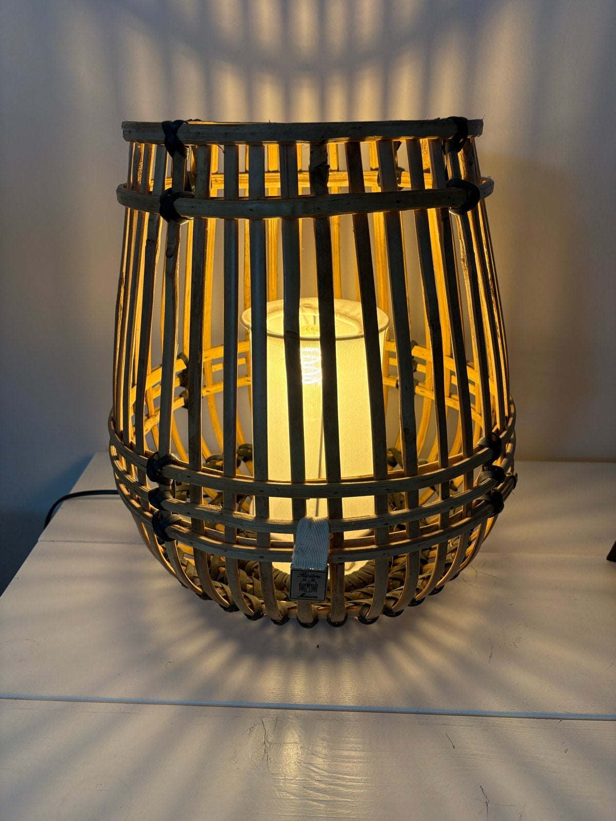 2x Riviera Maison San Carlos Tafellamp - 37 cm doorsnede, Ophalen of Verzenden, Zo goed als nieuw, Natuurlijk materiaal, Riviera Maison