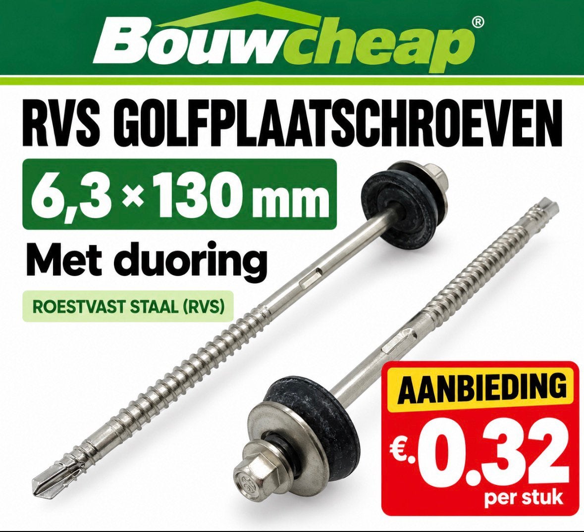 Rvs bimetaal boorschroeven diverse maten., Ophalen of Verzenden, Nieuw, Rvs