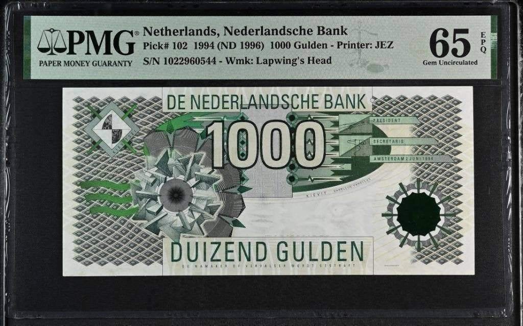 UNC biljet 1000 gulden Kievit, 1994 | PMG 65 EPQ, Ophalen of Verzenden, 1000 gulden