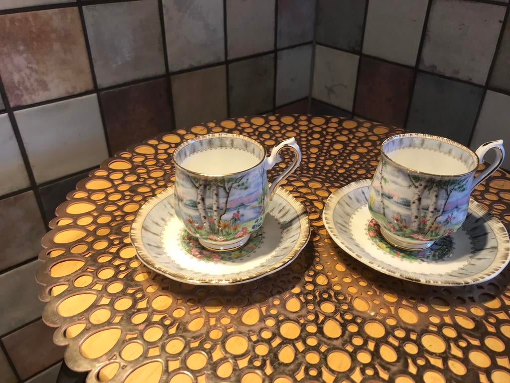 Royal Albert,Silver Birch,2 dames kop en schotel,hoog 7 cm, Ophalen of Verzenden