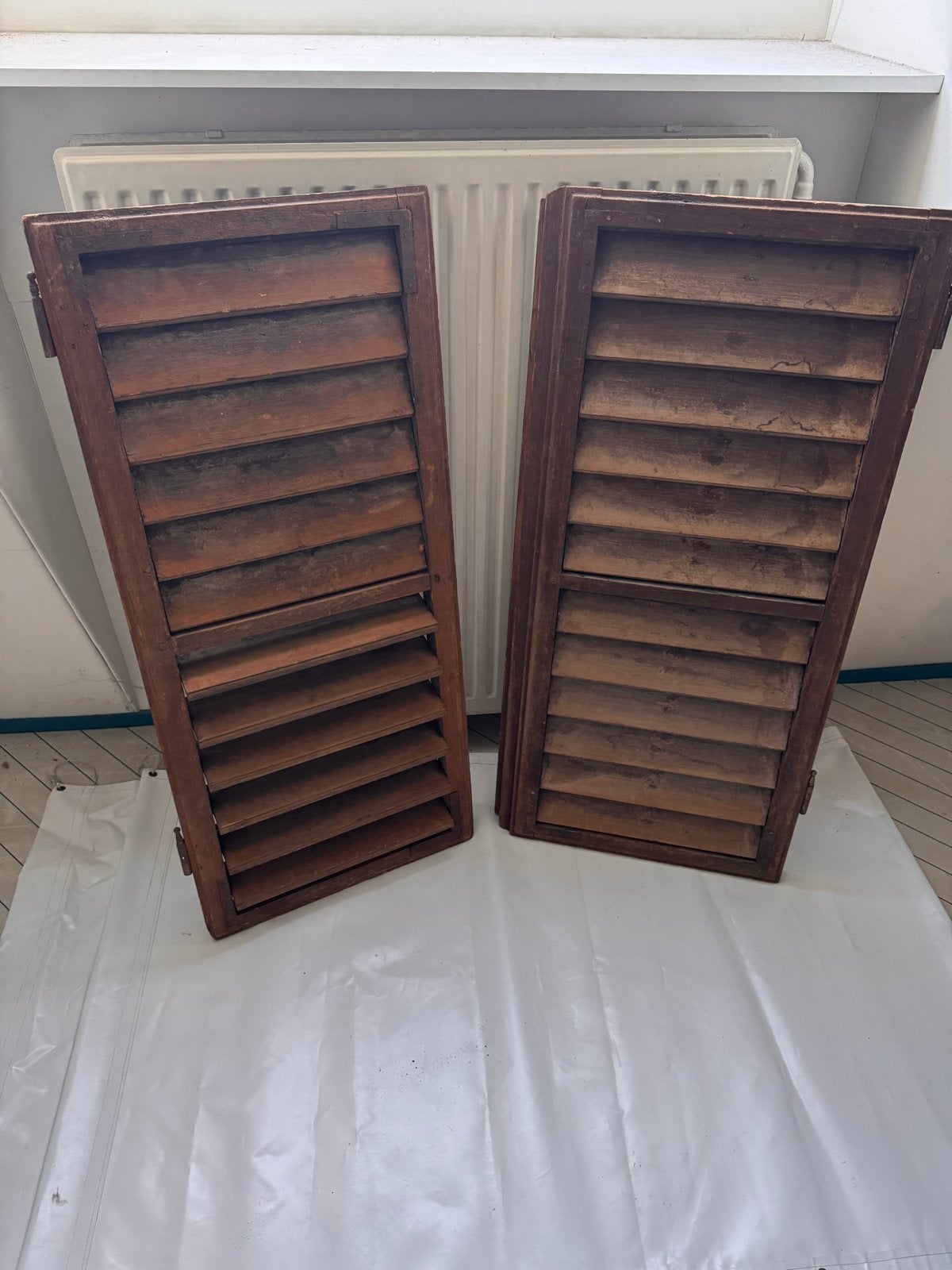 Set van 2 houten franse louvre deuren/luiken, Ophalen