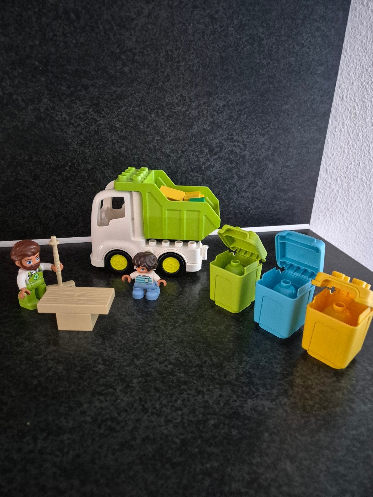 Duplo 10945 Vuilniswagen recycling, Ophalen of Verzenden, Zo goed als nieuw, Compleet, Duplo