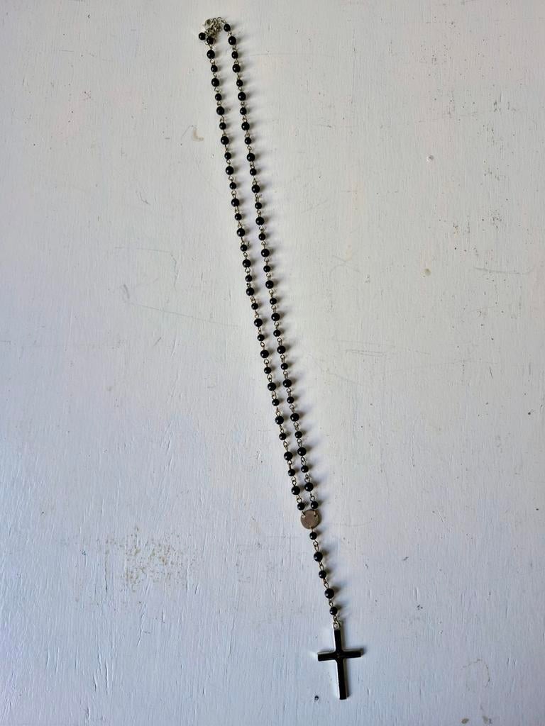 Zwarte Rozenkrans Ketting met Kruis - 48 cm, Ophalen of Verzenden