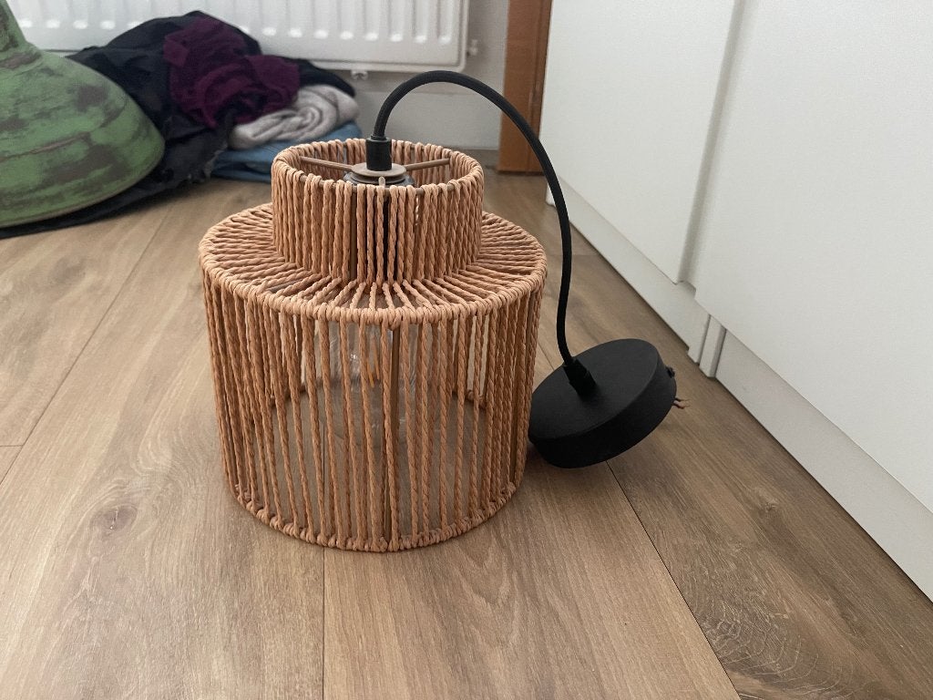 GAMMA JAMES — beige gevlochten hanglamp, Huis en Inrichting, Ophalen of Verzenden, Zo goed als nieuw, E27 (groot)
