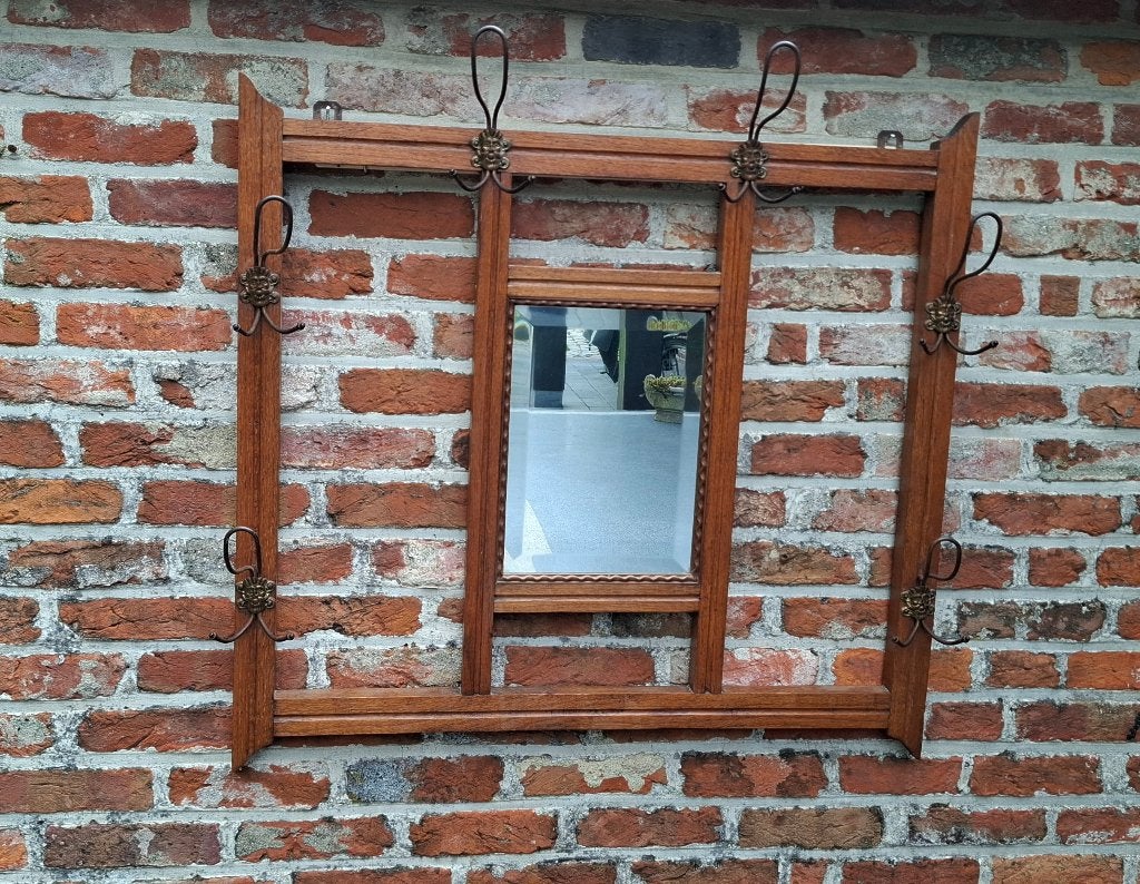 Antieke wandkapstok met facet geslepen spiegel, Antiek en Kunst, Ophalen of Verzenden
