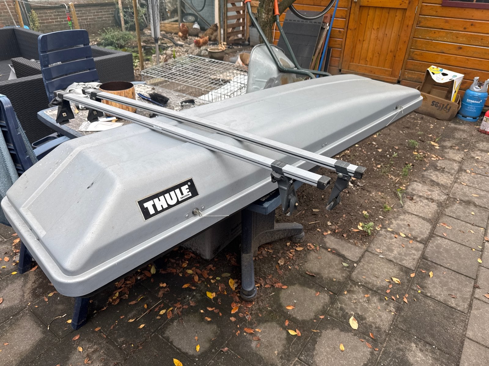 Thule Dakkoffer met dakdragers, Ophalen, Gebruikt