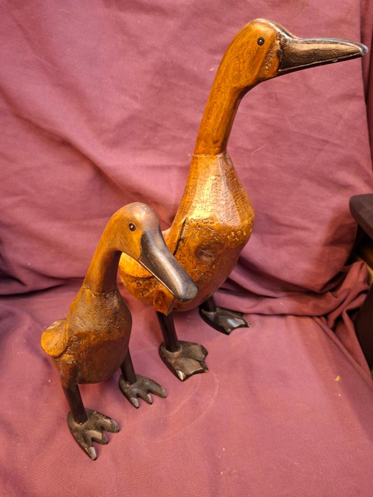 Handgemaakte Houten Eenden Moeder en Jong - 39cm & 27cm, Ophalen of Verzenden