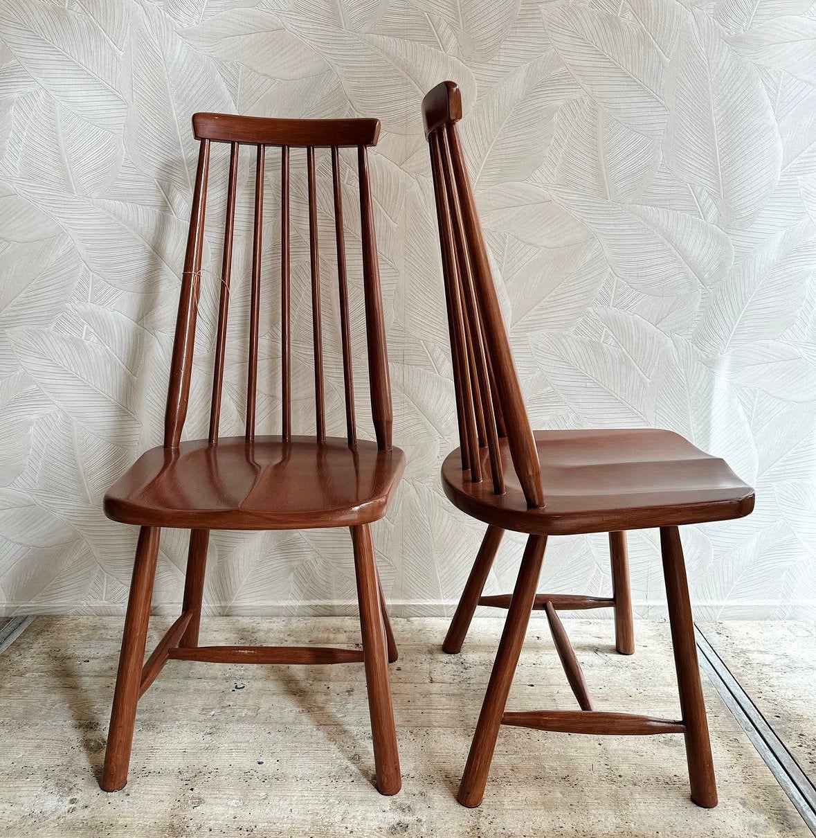 4 vintage houten spijlen eetkamer stoelen setprijs, Ophalen, Gebruikt, Pand 96, Koestraat 96