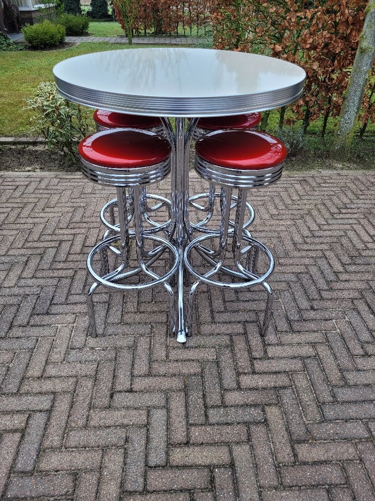 4 Amerikaanse barkrukken , Bel Air bartafel sixties fifties, Huis en Inrichting, Barkrukken, Ophalen, 60 tot 90 cm, Met voetsteun