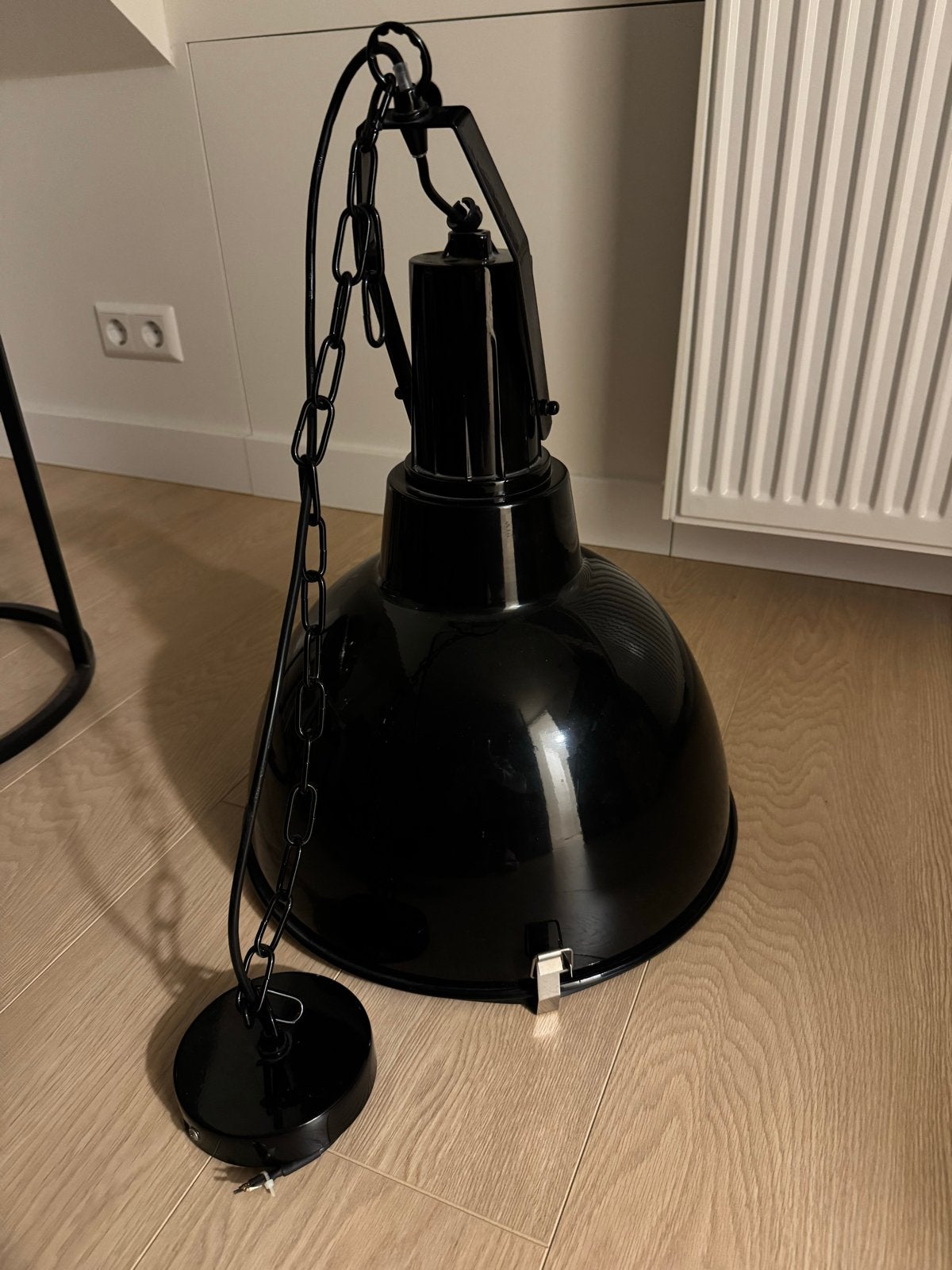 Industriële Zwarte Hanglamp met Diffuser - Ø 40 cm, Huis en Inrichting, Lampen | Hanglampen, Ophalen, Zo goed als nieuw, Metaal