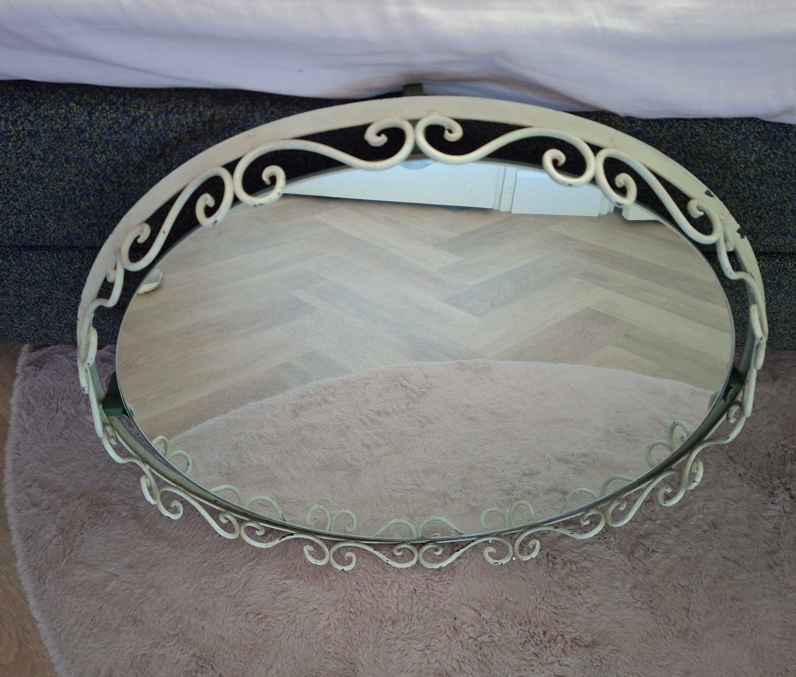 Aangeboden vintage spiegel, Ophalen, Rond, 50 tot 75 cm, Minder dan 100 cm
