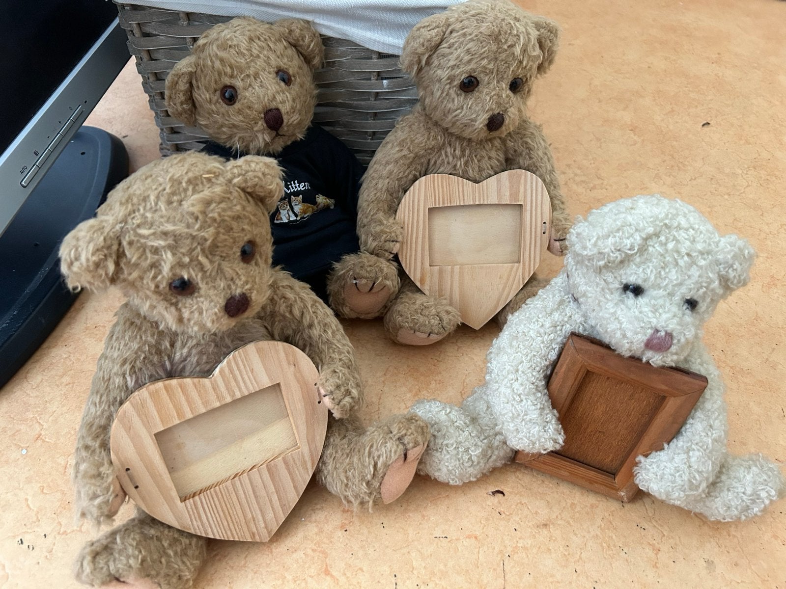 Set van 4 teddyberen met fotolijstjes, Verzamelen, Ophalen, Gebruikt, Stoffen beer, Overige merken